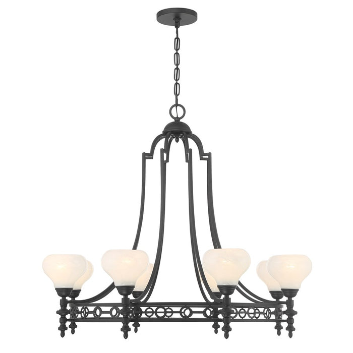 Savoy House Allston 8 Lt Chandelier, White Strie, Matte Black - 1-1605-8-89