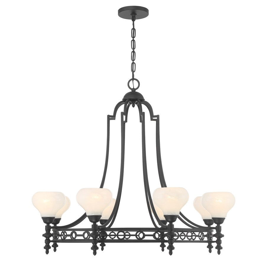 Savoy House Allston 8 Lt Chandelier, White Strie, Matte Black - 1-1605-8-89