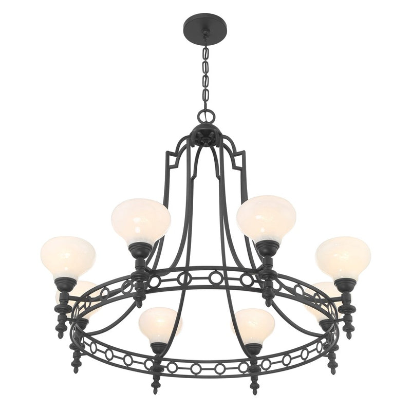 Savoy House Allston 8 Lt Chandelier, White Strie, Matte Black