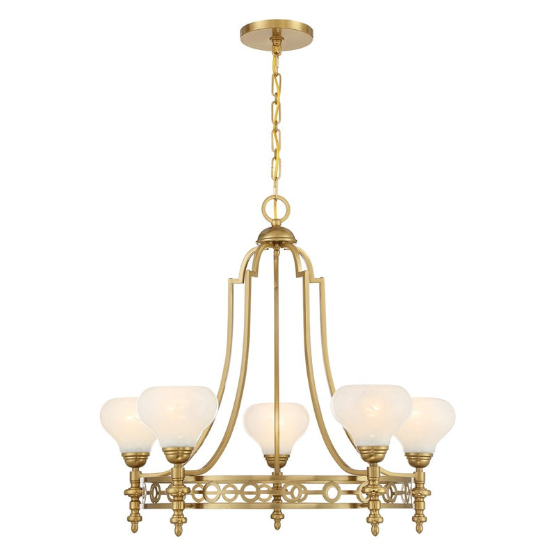 Savoy House Allston 5 Lt Chandelier, White Strie, Warm Brass