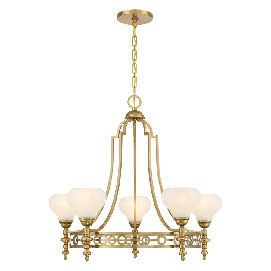 Savoy House Allston 5 Lt Chandelier, White Strie, Warm Brass - 1-1606-5-322