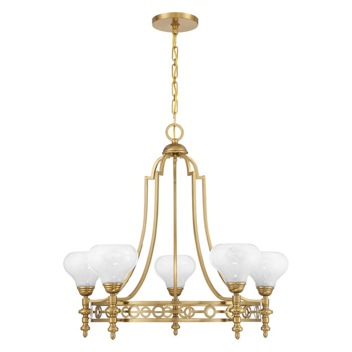 Savoy House Allston 5 Lt Chandelier, White Strie, Warm Brass