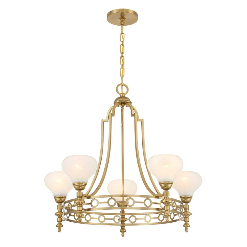 Savoy House Allston 5 Lt Chandelier, White Strie, Warm Brass