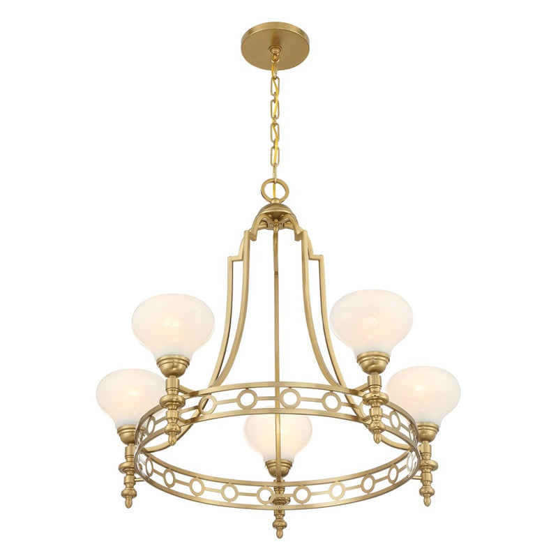 Savoy House Allston 5 Lt Chandelier, White Strie, Warm Brass