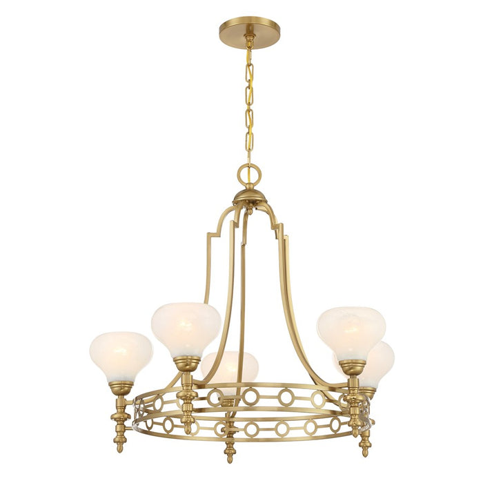 Savoy House Allston 5 Lt Chandelier, White Strie, Warm Brass