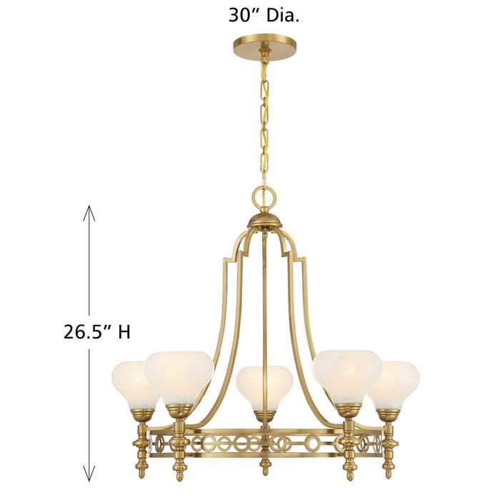 Savoy House Allston 5 Lt Chandelier, White Strie, Warm Brass