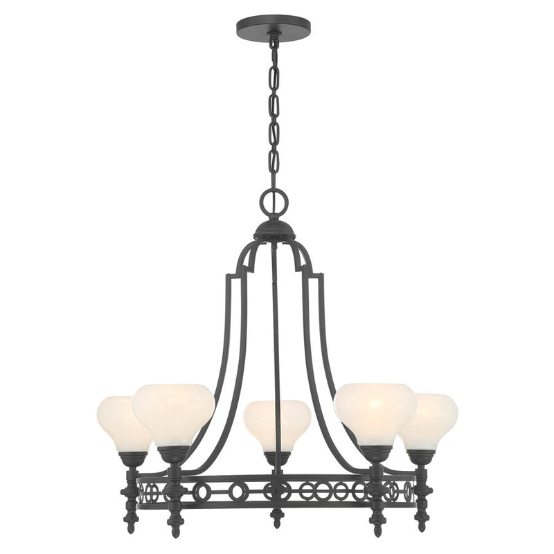 Savoy House Allston 5 Lt Chandelier, White Strie, Matte Black