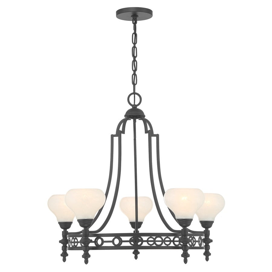 Savoy House Allston 5 Lt Chandelier, White Strie, Matte Black - 1-1606-5-89