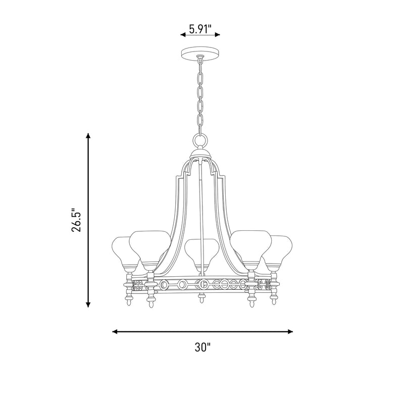 Savoy House Allston 5 Lt Chandelier, White Strie, Matte Black
