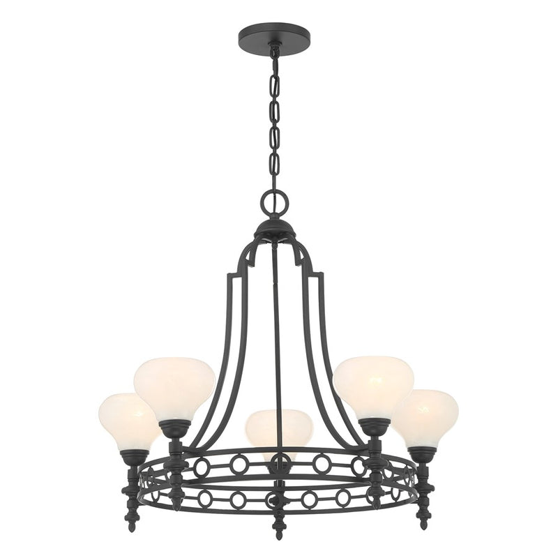 Savoy House Allston 5 Lt Chandelier, White Strie, Matte Black