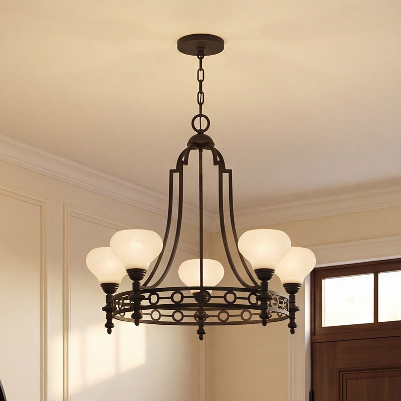 Savoy House Allston 5 Lt Chandelier, White Strie, Matte Black
