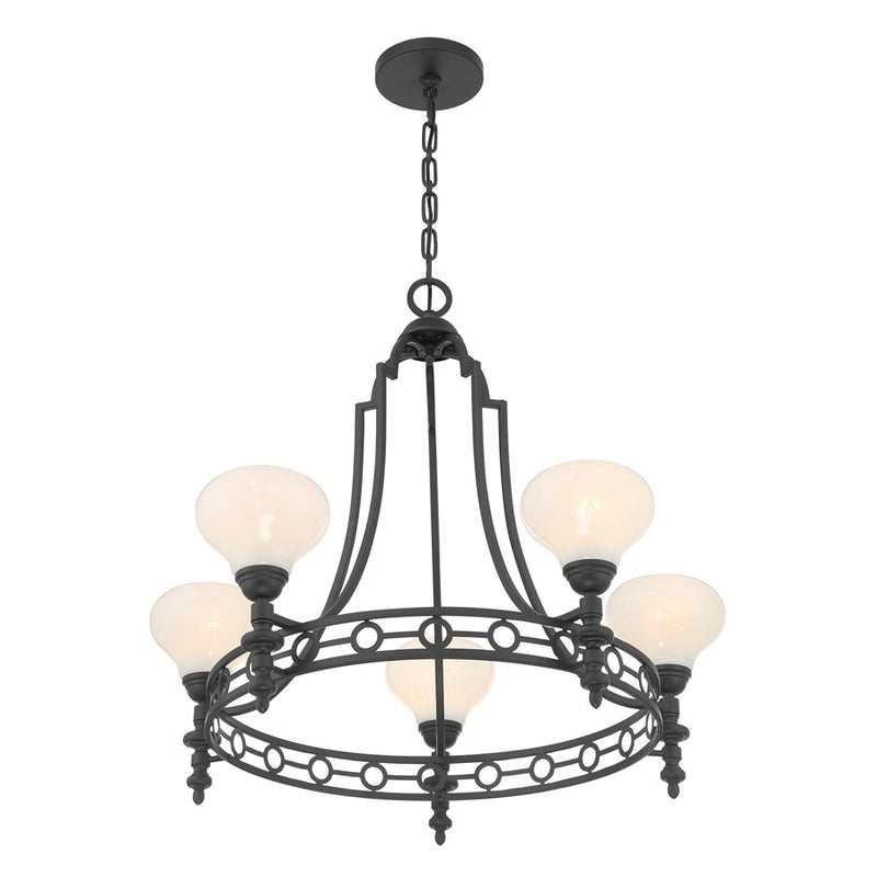 Savoy House Allston 5 Lt Chandelier, White Strie, Matte Black