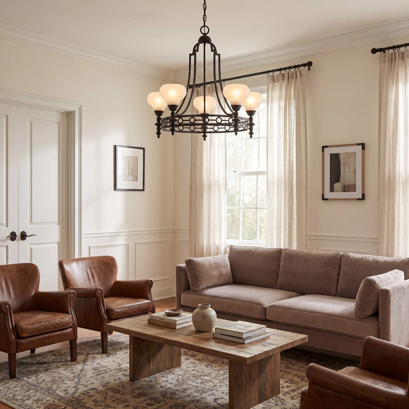 Savoy House Allston 5 Lt Chandelier, White Strie, Matte Black