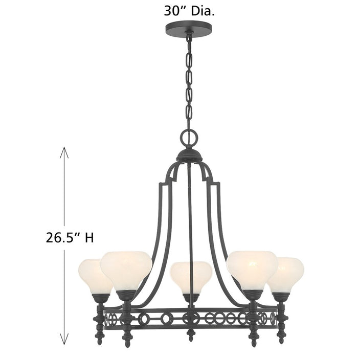 Savoy House Allston 5 Lt Chandelier, White Strie, Matte Black
