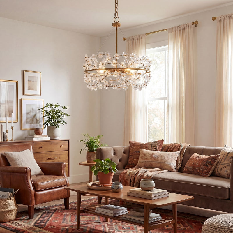 Savoy House Camille 5 Light Chandelier, Warm Brass/Clear Flowers