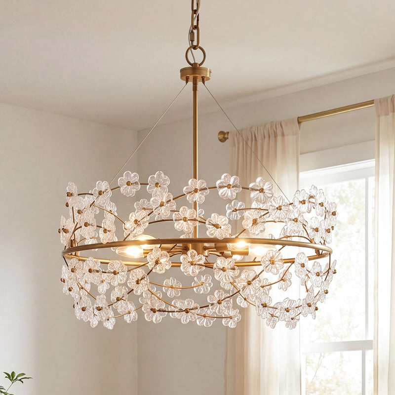 Savoy House Camille 5 Light Chandelier, Warm Brass/Clear Flowers