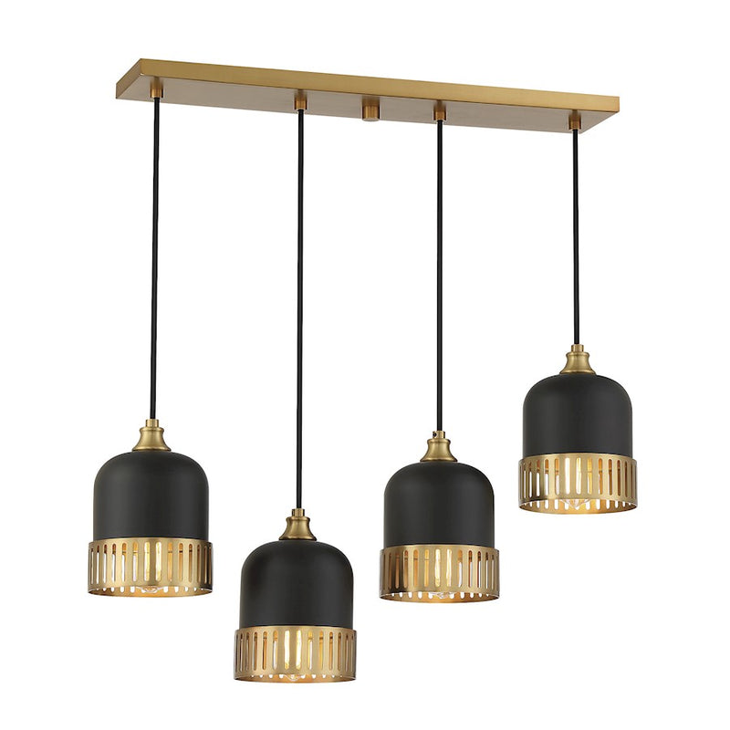 Savoy House Eclipse 4 Light Linear Chandelier, Black/Brass