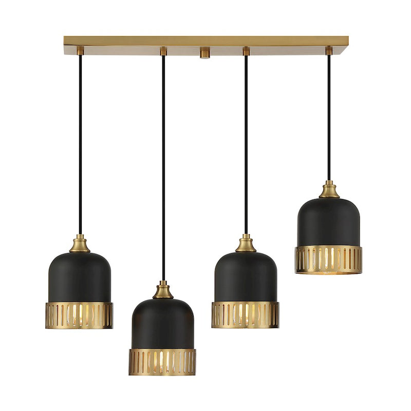Savoy House Eclipse 4 Light Linear Chandelier, Black/Brass
