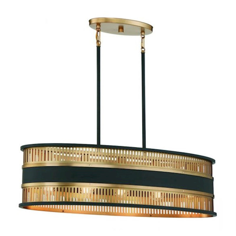 Savoy House Eclipse 5 Light Linear Chandelier, Black/Brass
