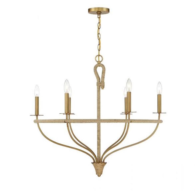 Savoy House Charter 6-Light Chandelier, Warm Brass/Rope
