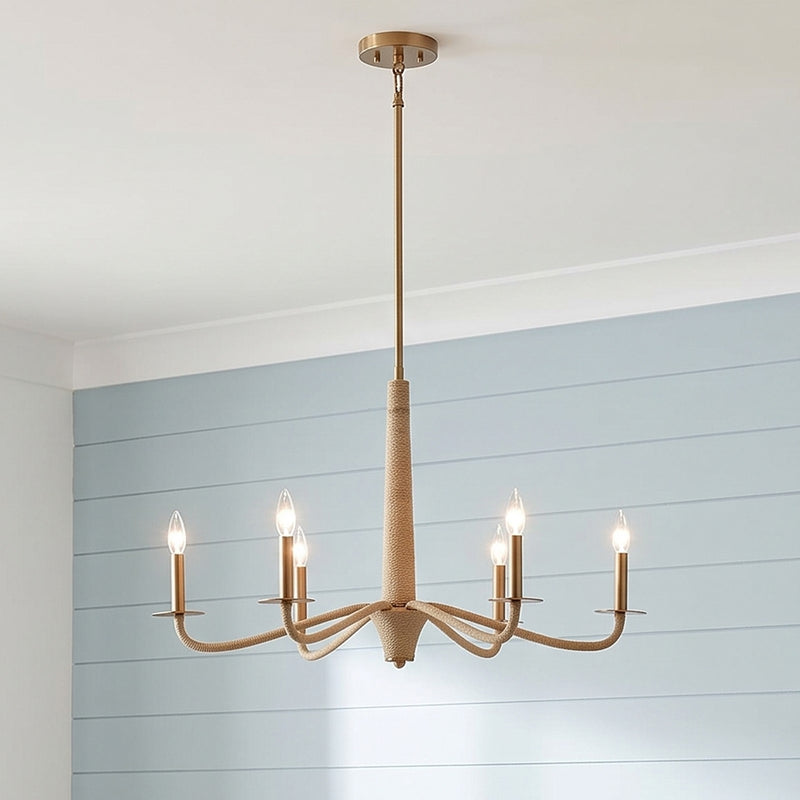 Savoy House Cannon 6-Light Chandelier, Warm Brass/Rope