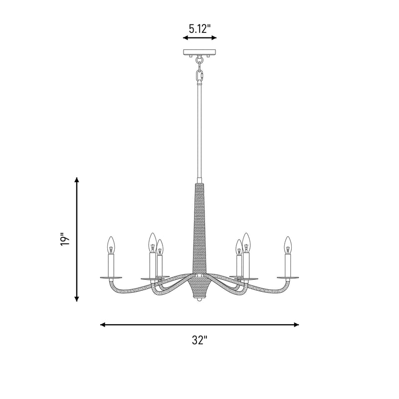 Savoy House Cannon 6-Light Chandelier, Warm Brass/Rope