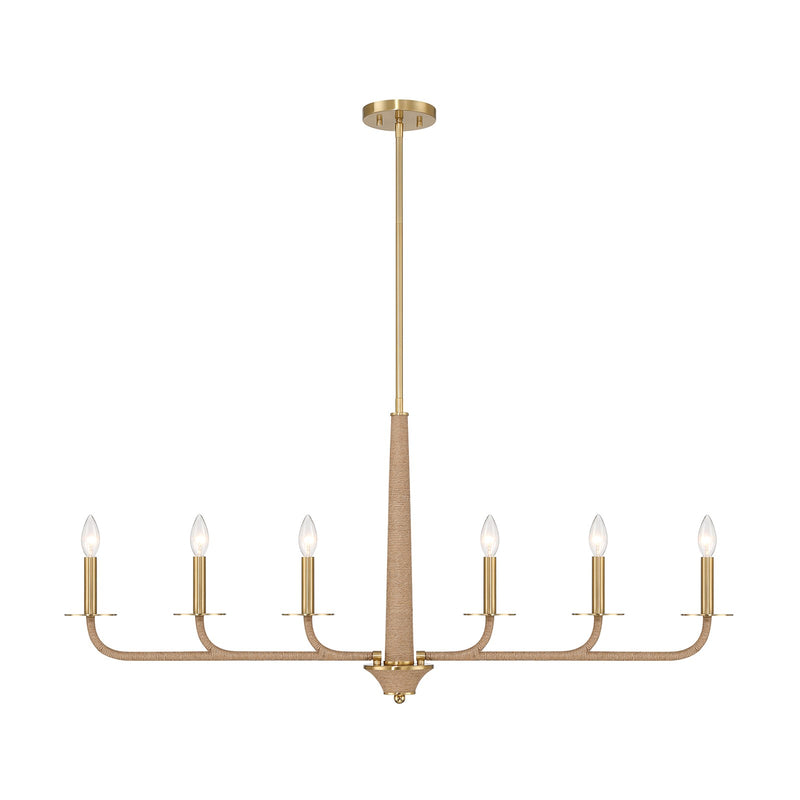 Savoy House Cannon 44in 6-Light Chandelier | California Modern Warm Brass Metal and Rope | Kitchen Island & Dining Room | 3.5 x 44 | Model 1-1827-6-320