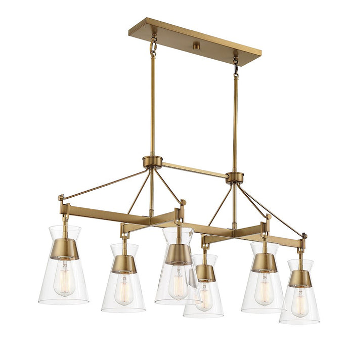 Savoy House Lakewood 6-Light Linear Chandelier, Warm Brass