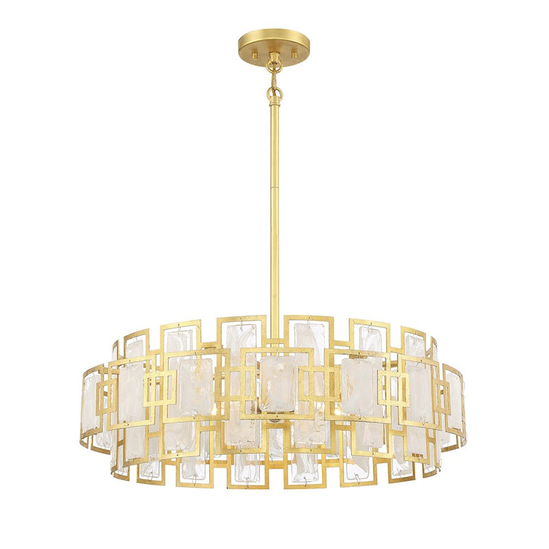 Savoy House Portia 5 Light Chandelier, True Gold/Strie Piastra
