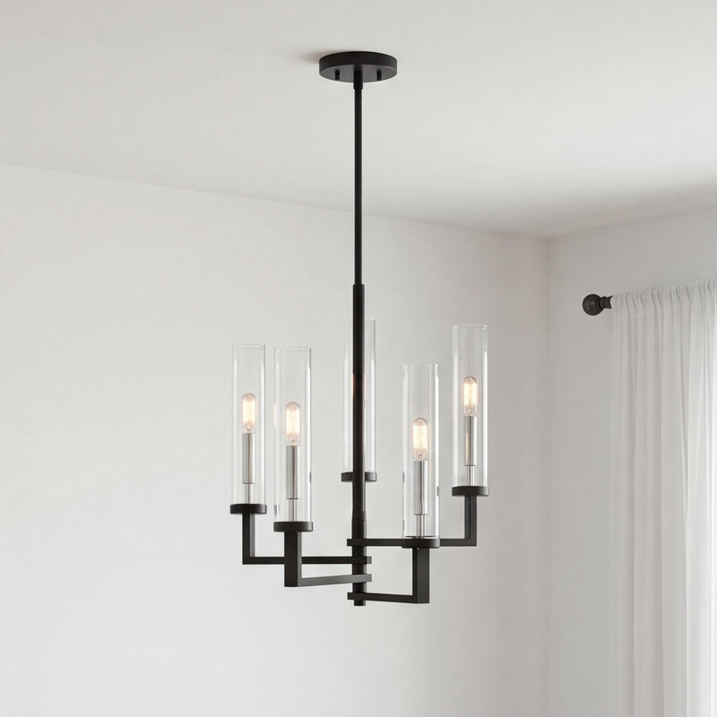 Savoy House Folsom 5Lt Adjustable Chandelier, Black/ Chrome