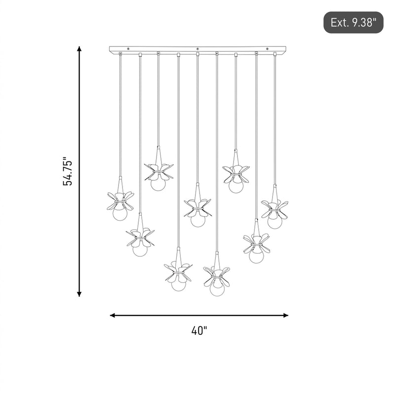 Savoy House Portinatx 9Lt Linear Chandelier, Black/Hammered Gold