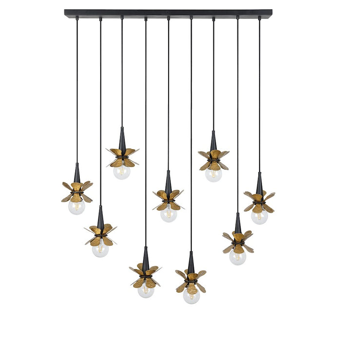 Savoy House Portinatx 9Lt Linear Chandelier, Black/Hammered Gold