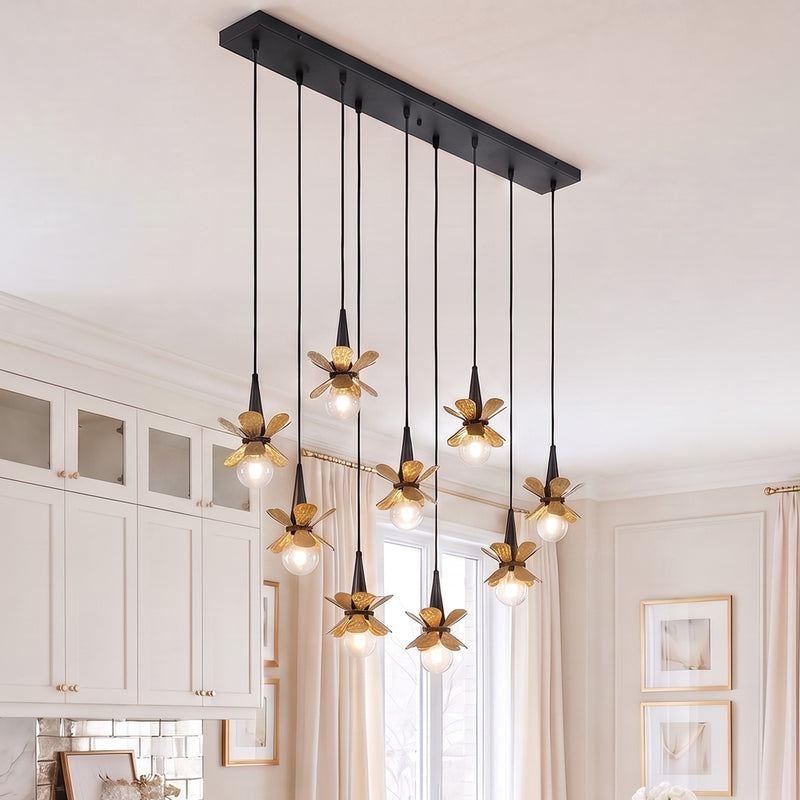 Savoy House Portinatx 9Lt Linear Chandelier, Black/Hammered Gold