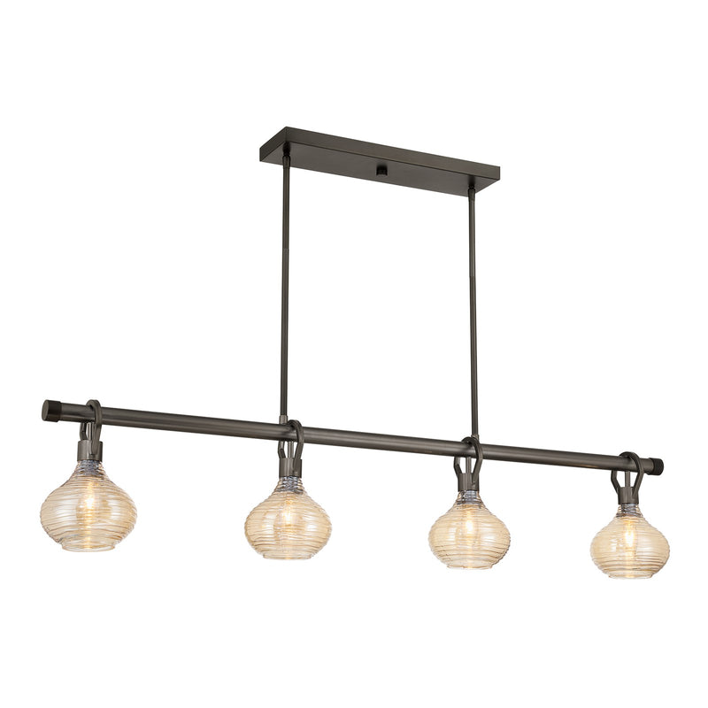Savoy House Sheriden 48in 4-Light Chandelier | Artisanal Modern Mediterranean Bronze Metal and Bronze Rippled Glass | Kitchen Island & | Model 1-2274-4-15