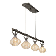 Savoy House Sheriden 48in 4-Light Chandelier | Artisanal Modern Mediterranean Bronze Metal and Bronze Rippled Glass | Kitchen Island & | Model 1-2274-4-15