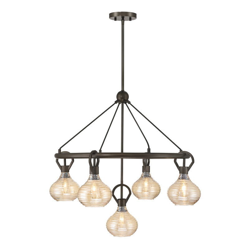 Savoy House Sheriden 30in 5-Light Chandelier | Artisanal Modern Mediterranean Bronze Metal and Bronze Rippled Glass | Dining Room & | Model 1-2276-5-15