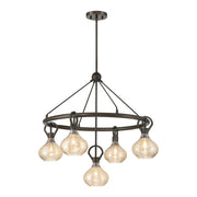 Savoy House Sheriden 30in 5-Light Chandelier | Artisanal Modern Mediterranean Bronze Metal and Bronze Rippled Glass | Dining Room & | Model 1-2276-5-15