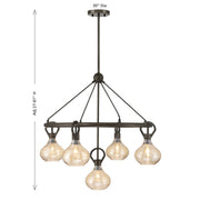 Savoy House Sheriden 30in 5-Light Chandelier | Artisanal Modern Mediterranean Bronze Metal and Bronze Rippled Glass | Dining Room & | Model 1-2276-5-15