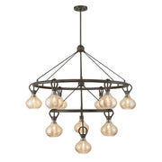 Savoy House Sheriden 40in 10-Light Chandelier | Artisanal Modern Mediterranean Bronze Metal and Bronze Rippled Glass | Grand Foyer & | Model 1-2277-10-15