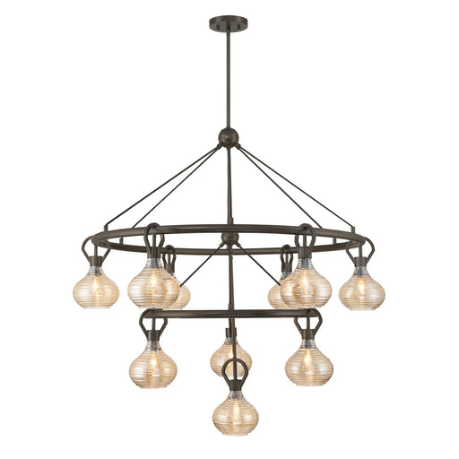 Savoy House Sheriden 40in 10-Light Chandelier | Artisanal Modern Mediterranean Bronze Metal and Bronze Rippled Glass | Grand Foyer & | Model 1-2277-10-15