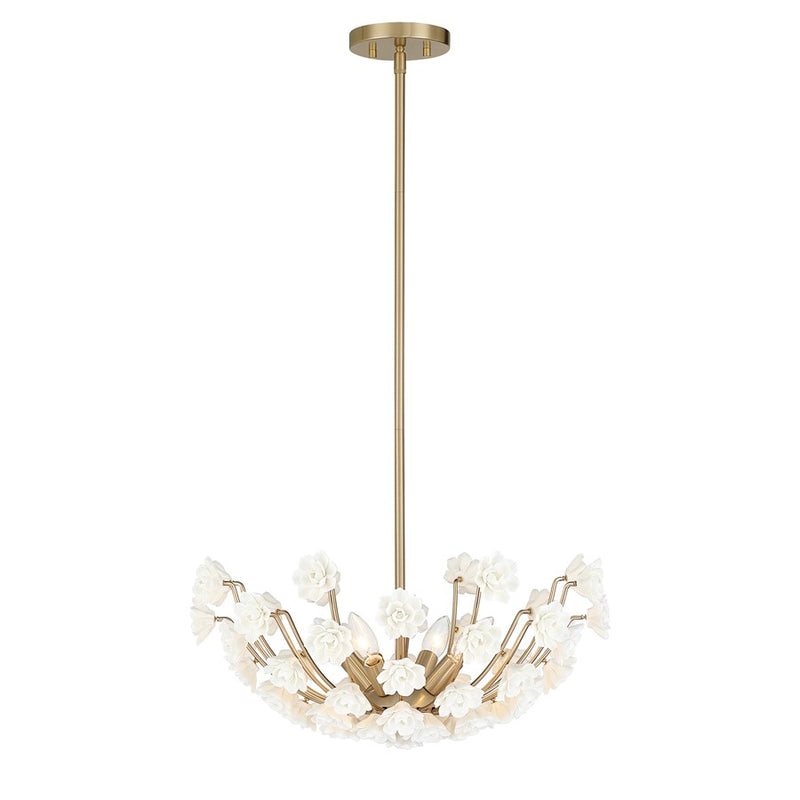Savoy House Flores 4 Lt Chandelier, Noble Brass