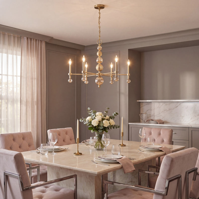 Savoy House Crescent 6 Lt 30" Chandelier, Noble Brass