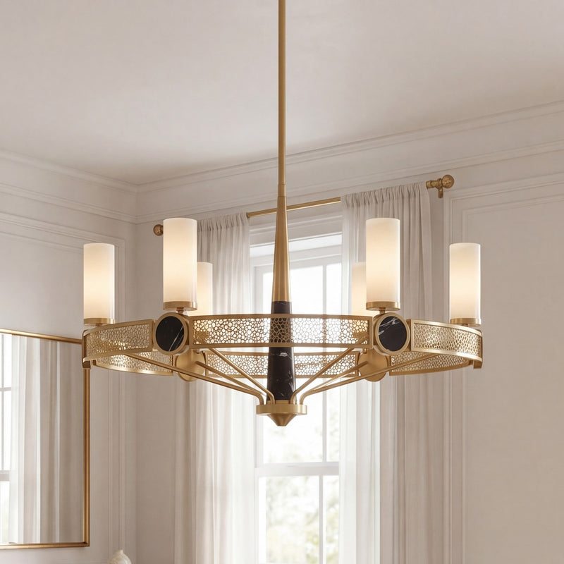 Savoy House Farrell 6 Lt Chandelier, White Opal, Warm Brass