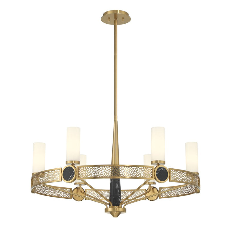 Savoy House Farrell 6 Lt Chandelier, White Opal, Warm Brass