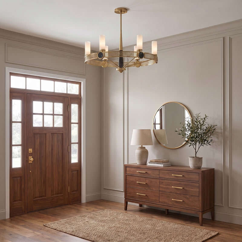 Savoy House Farrell 6 Lt Chandelier, White Opal, Warm Brass