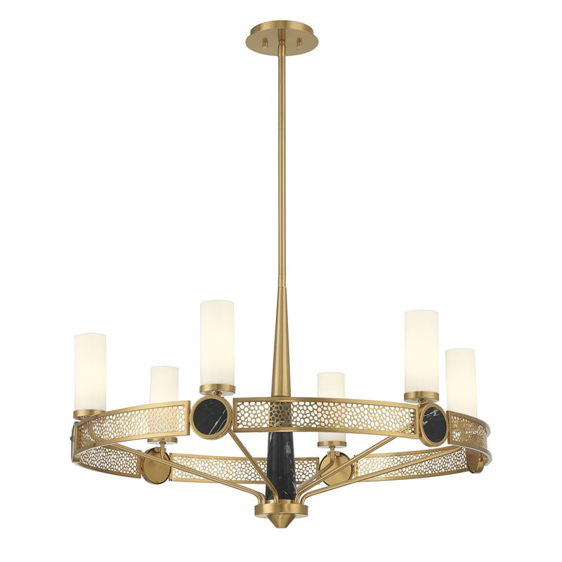 Savoy House Farrell 6 Lt Chandelier, White Opal, Warm Brass