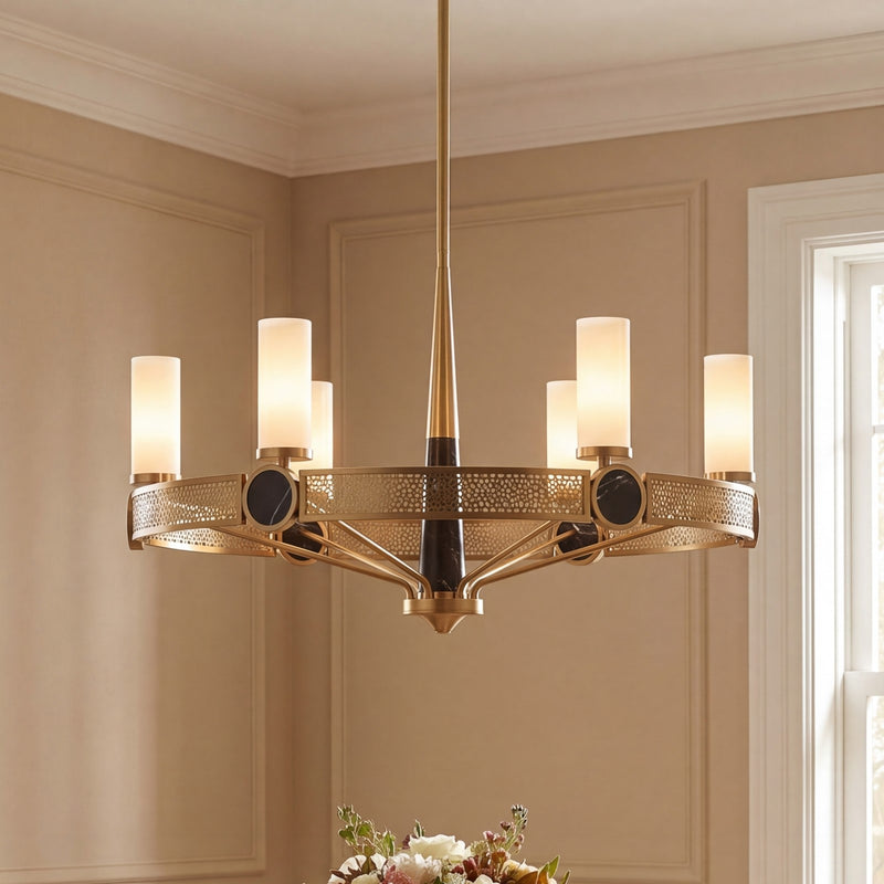Savoy House Farrell 6 Lt Chandelier, White Opal, Warm Brass