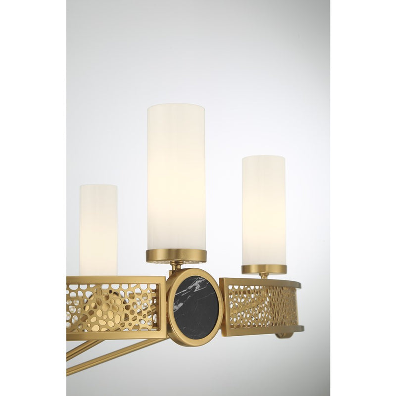 Savoy House Farrell 6 Lt Chandelier, White Opal, Warm Brass