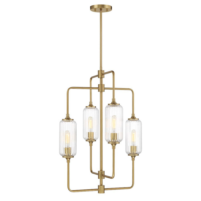 Savoy Essentials Holton 4Lt 28" Chandelier, Brass/Clear Ribbed - 1-3023-4-322