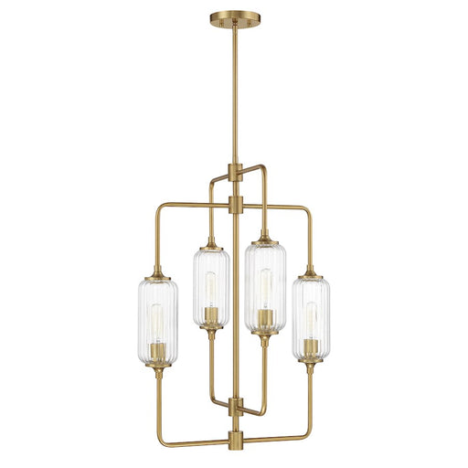 Savoy Essentials Holton 4Lt 28" Chandelier, Brass/Clear Ribbed